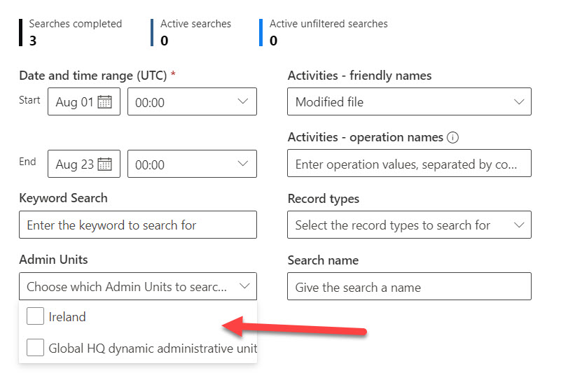 Setting the scope for a Purview audit log search