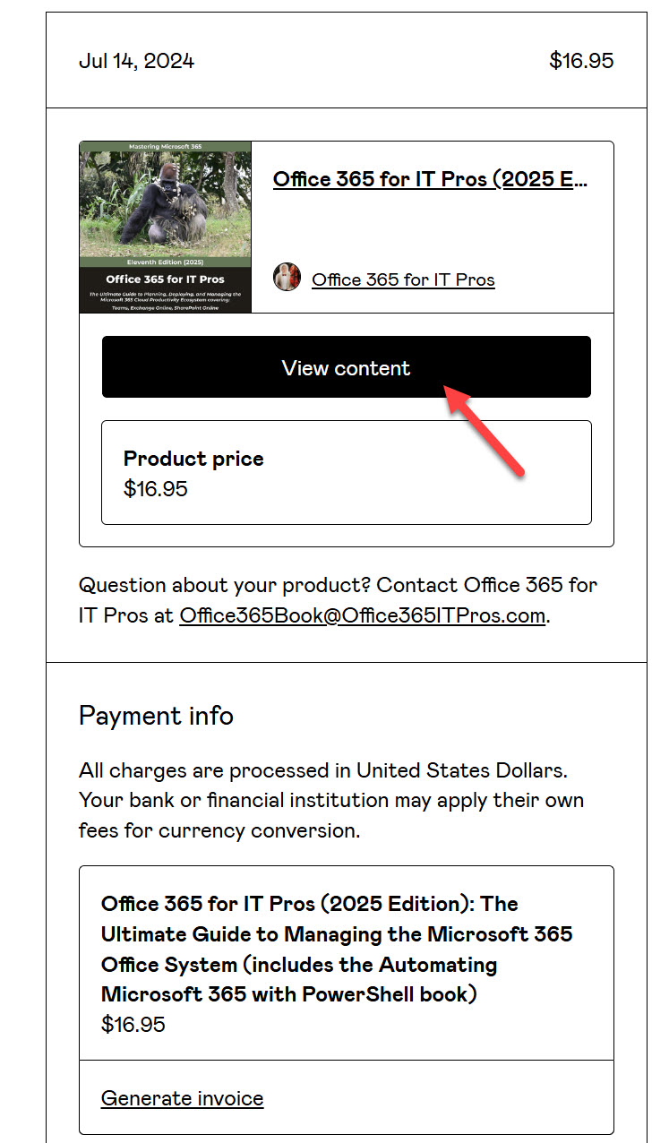 Office 365 for IT Pros Book Receipt