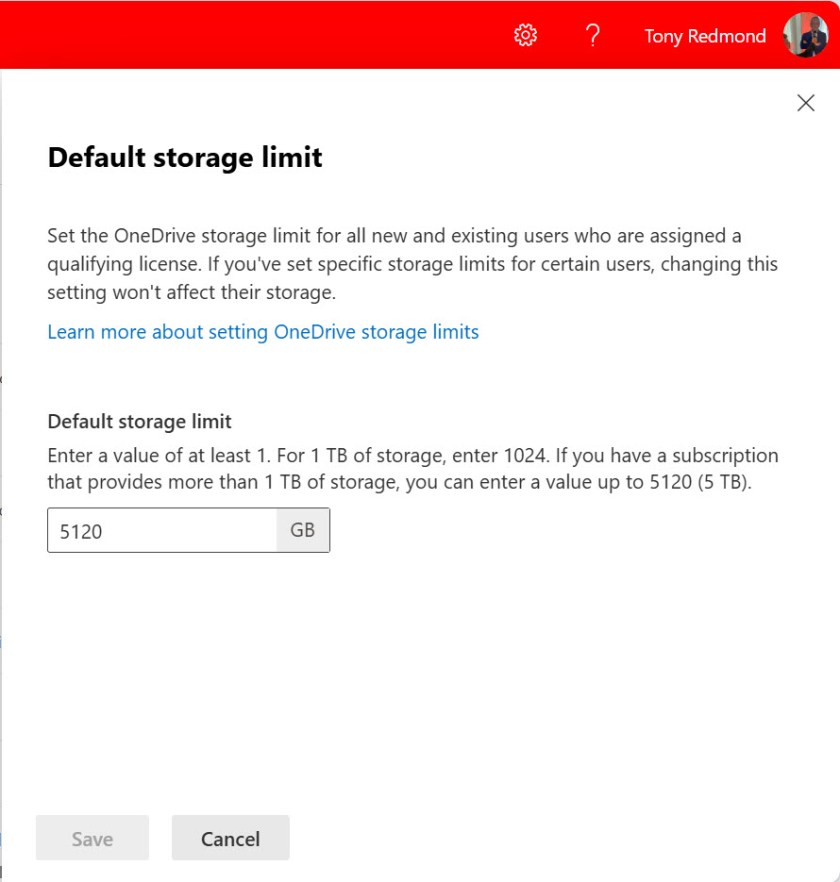 Setting the default storage allocation for OneDrive for Business accounts