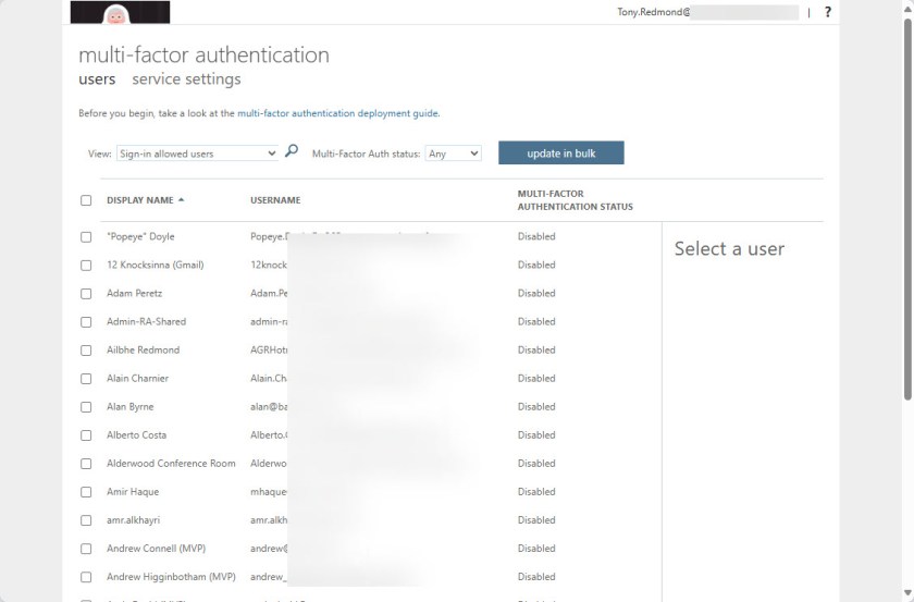  Per-user MFA state viewed through the Entra admin center.