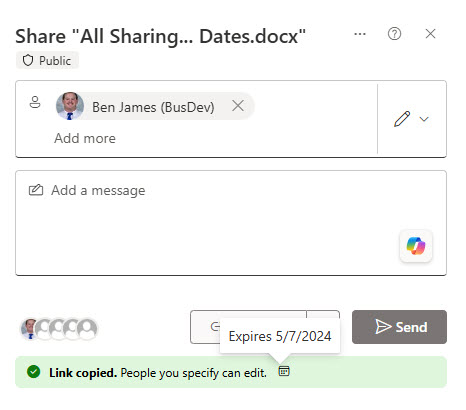 Revealing the expiration date for a sharing link