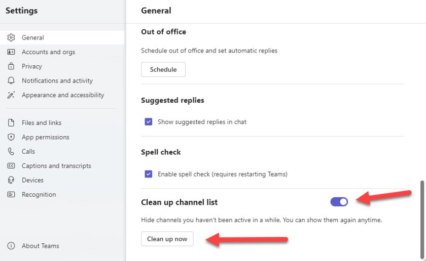 Teams settings for inactive channels clean up.