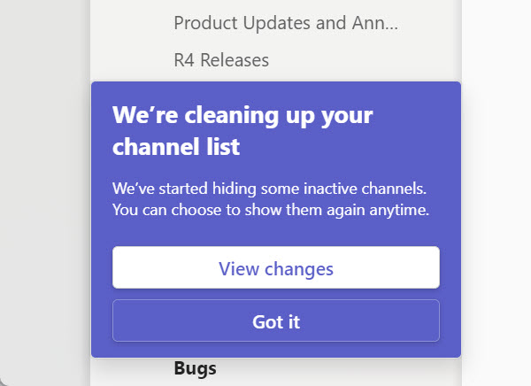 Teams cleans up a channel list