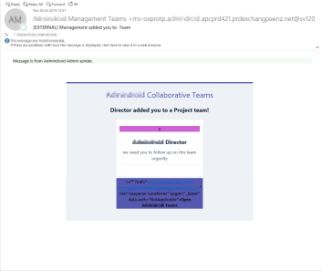 Director added you to a Project Team! – A new phishing attempt targeted on Office 365 users.