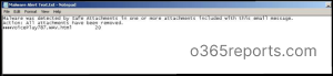 Malware alert text in Safe attachment policies